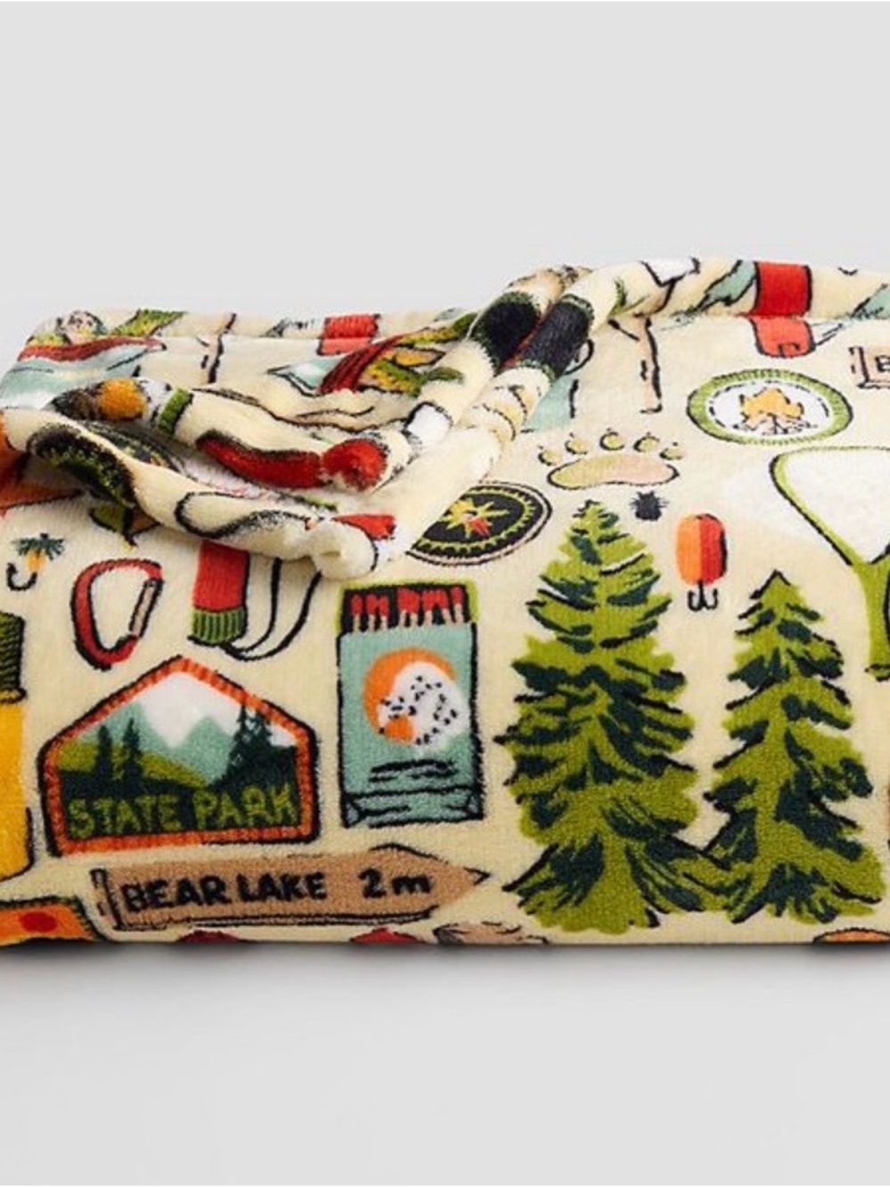 The Big One Fleece Throw with Camping/Outdoor Motifs